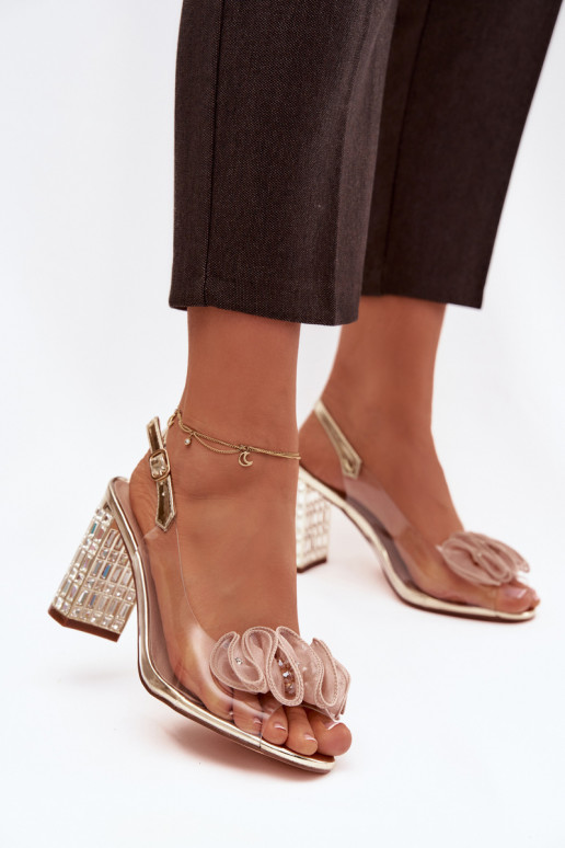 Sandalen mit Absätzen mit leuchtenden Augen D&A MR52-237 goldene Farbe