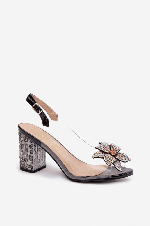 Durchschauen Sandalen mit Absätzen mit Ornamenten D&A MR38-321 schZuarze Farbe
