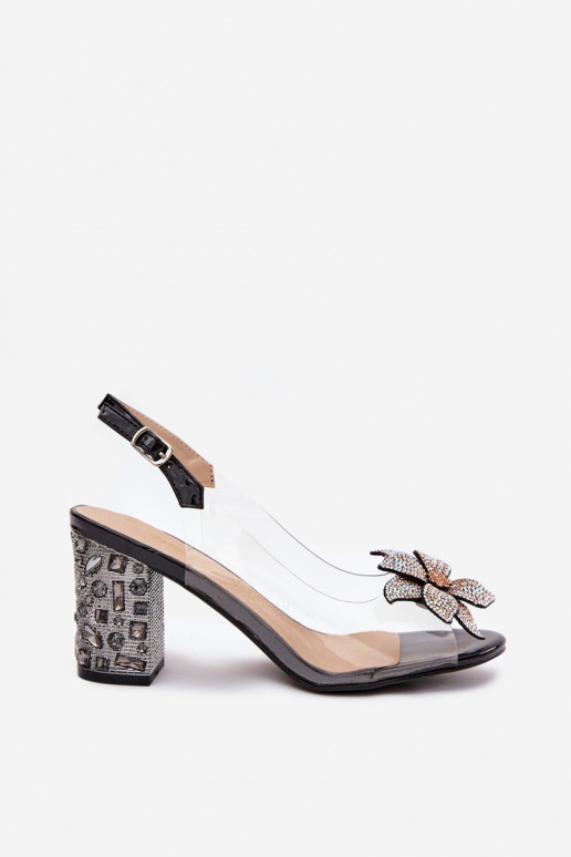 Durchschauen Sandalen mit Absätzen mit Ornamenten D&A MR38-321 schZuarze Farbe