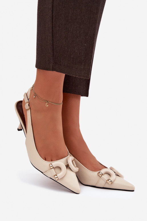 Damensandalen mit dünnen Absätzen Mit Dekorationen Detalem elfenbeinfarbe Brienne