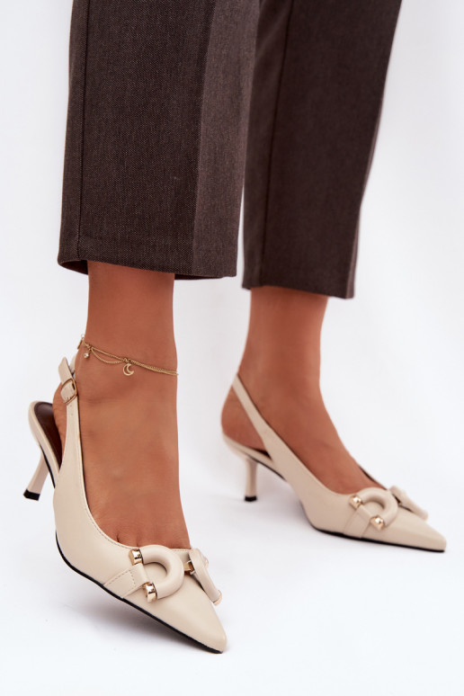 Damensandalen mit dünnen Absätzen Mit Dekorationen Detalem elfenbeinfarbe Brienne