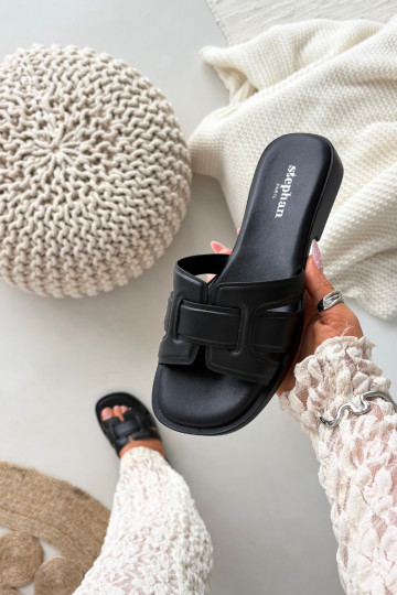 Damenhausschuhe mit breiten Absätzen schZuarze Farbe Lorania