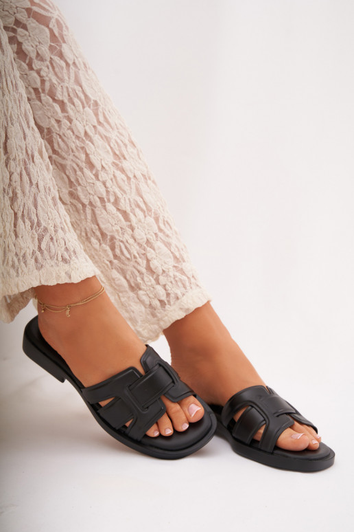 Damenhausschuhe mit breiten Absätzen schZuarze Farbe Lorania