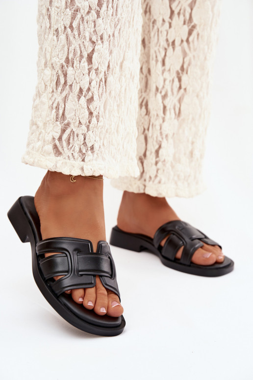 Damenhausschuhe mit breiten Absätzen schZuarze Farbe Lorania