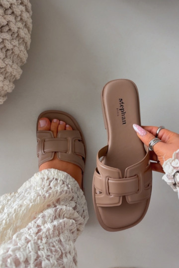 Damenhausschuhe mit breiten Absätzen Beige Lorania