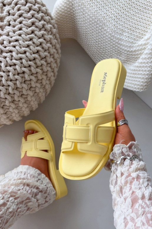 Damenhausschuhe mit breiten Absätzen gelbe Farbe Lorania