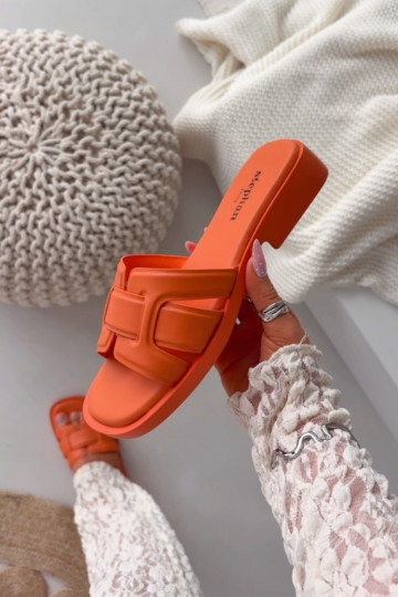 Damenpantoletten mit breiten Absätzen in orangefarbener Farbe „Lorania" 2