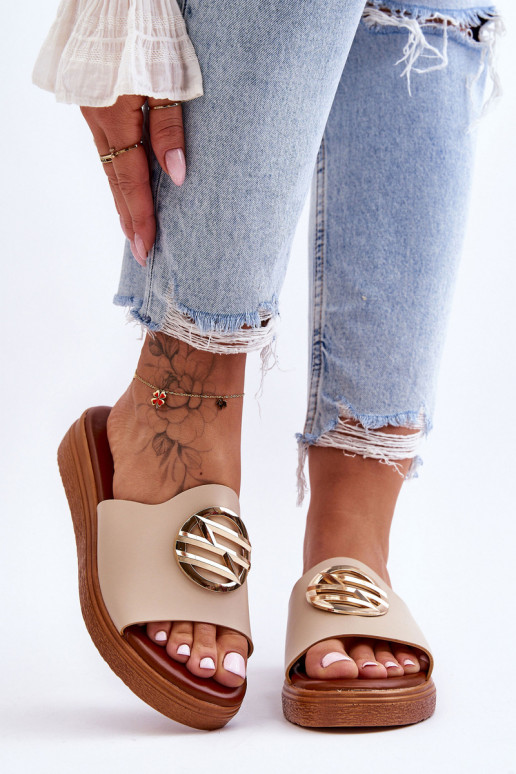 Feminin Hausschuhe mit Ornamenten Beige Secrets