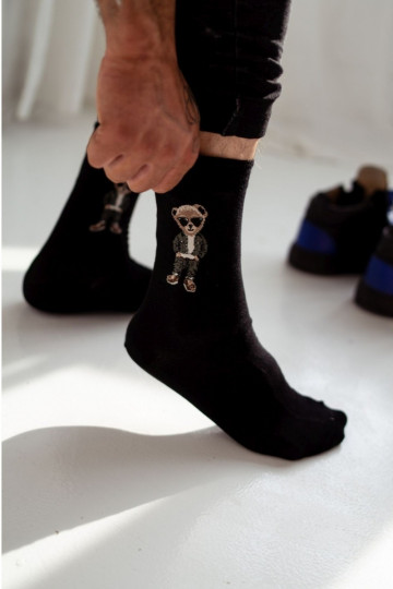 Herren-Socken mit Bären in Brillen in schwarzer Farbe