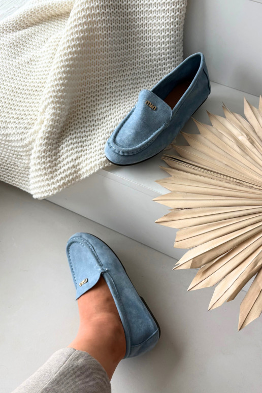 Mokassins für DamenKleinm goldene Farbem Detalem blaue Farbe Sarivelle