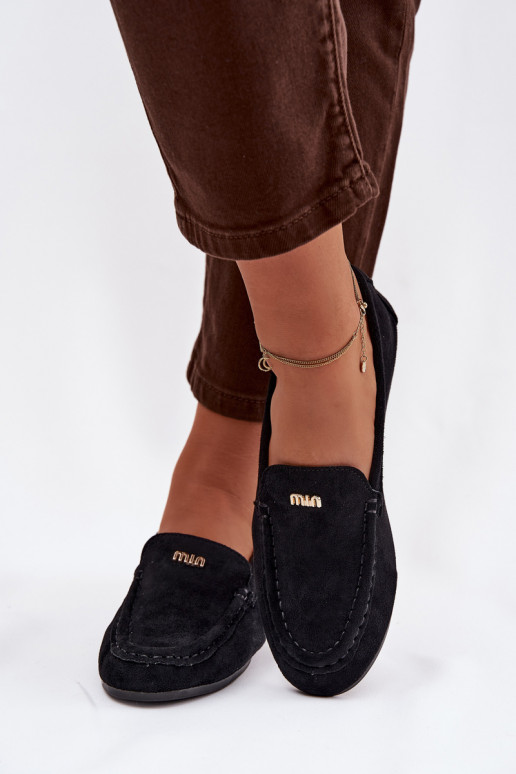 Mokassins für DamenKleinm goldene Farbem Detalem schZuarze Farbe Sarivelle