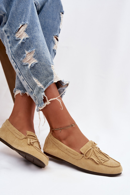Mokassins für Damen mit Fransen gelbe Farbe Janelisse