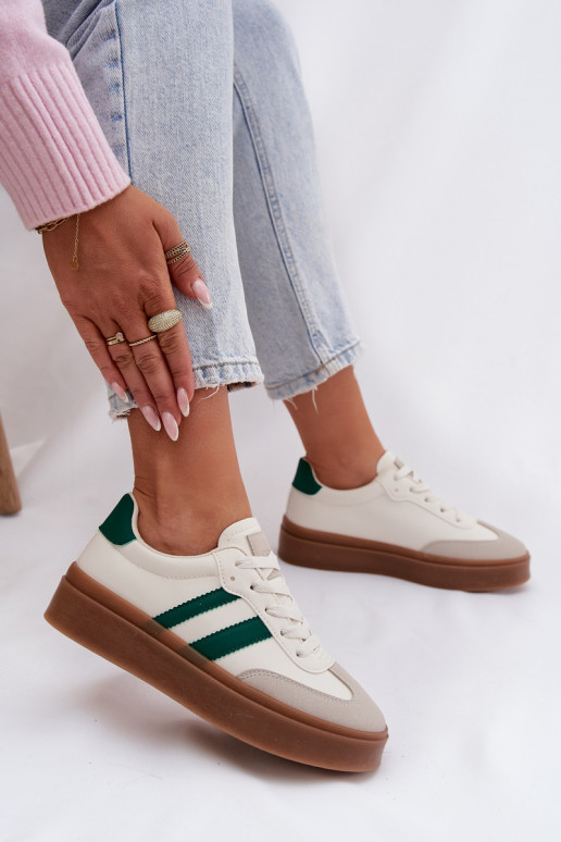 Sneakers Stilvollllschuhe Feminin mit einer Plattform aus Öko-Leder INeiß-grüne Farbe Elaraven
