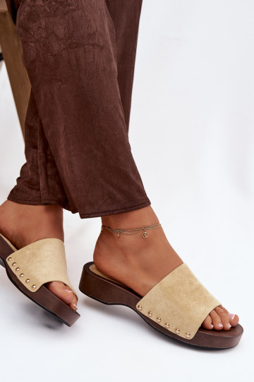 Damenhausschuhe Ze goldene Farbemi Stollen gelbe Farbe Ferinna