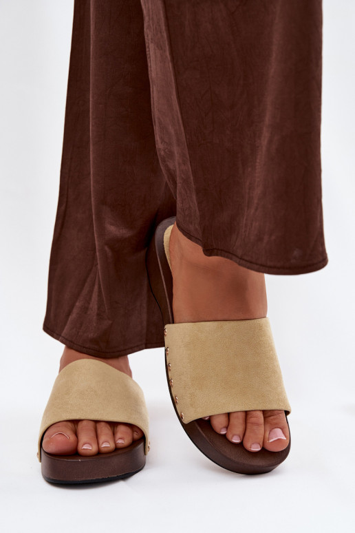 Damenhausschuhe Ze goldene Farbemi Stollen gelbe Farbe Ferinna