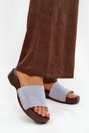 Damenflip-Flops mit goldenen Nieten in Blau Ferinna 2