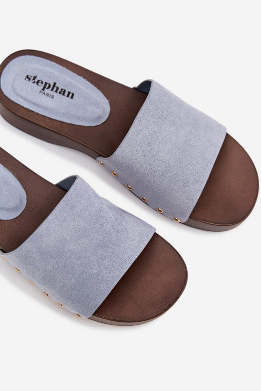 Damenhausschuhe Ze goldene Farbemi Stollen blaue Farbe Ferinna