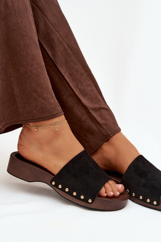 Damenhausschuhe Ze goldene Farbemi Stollen schZuarze Farbe Ferinna