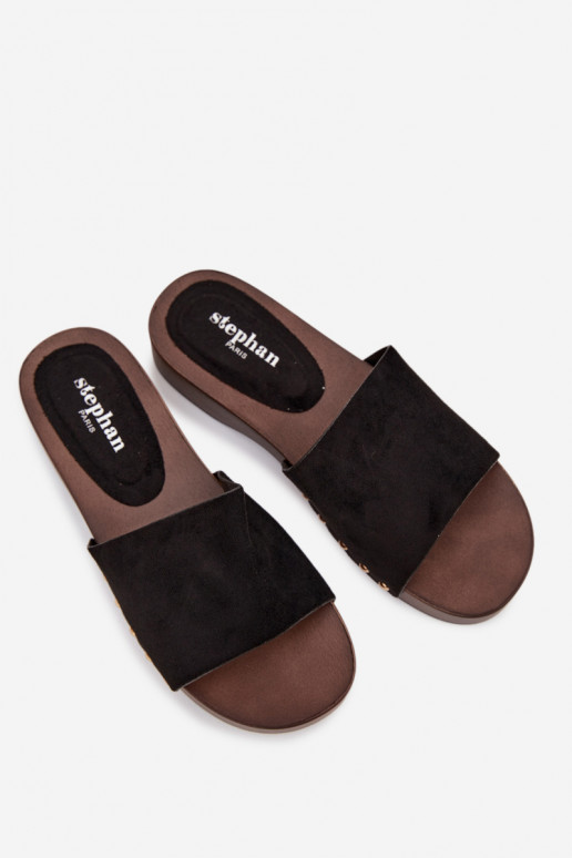 Damenhausschuhe Ze goldene Farbemi Stollen schZuarze Farbe Ferinna