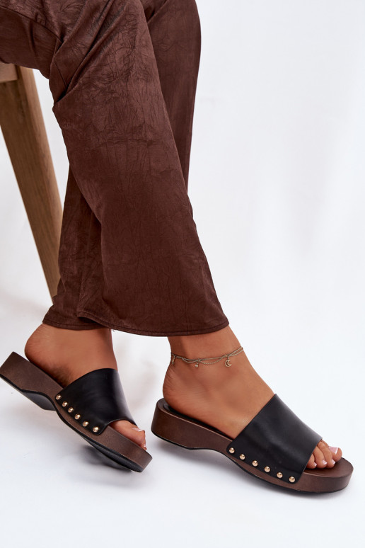 Damenhausschuhe Ze goldene Farbemi Stollen schZuarze Farbe Terissa