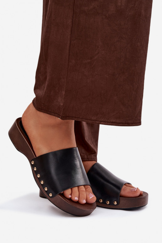 Damenhausschuhe Ze goldene Farbemi Stollen schZuarze Farbe Terissa