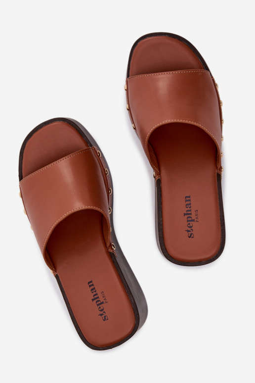 Damenhausschuhe Auf einem Keil Ze goldene Farbemi Stollen braune Farbe Arionne