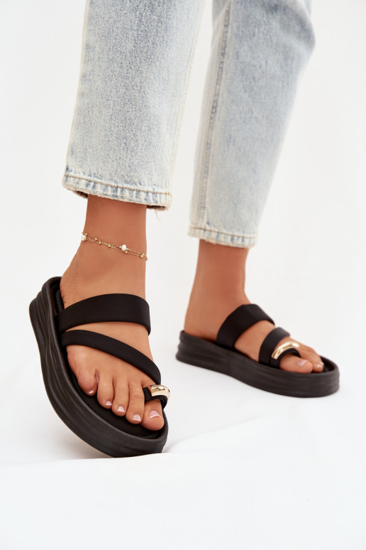  Damenhausschuhe mit Streifen I goldene Farbem Detalem schZuarze Farbe Farielle