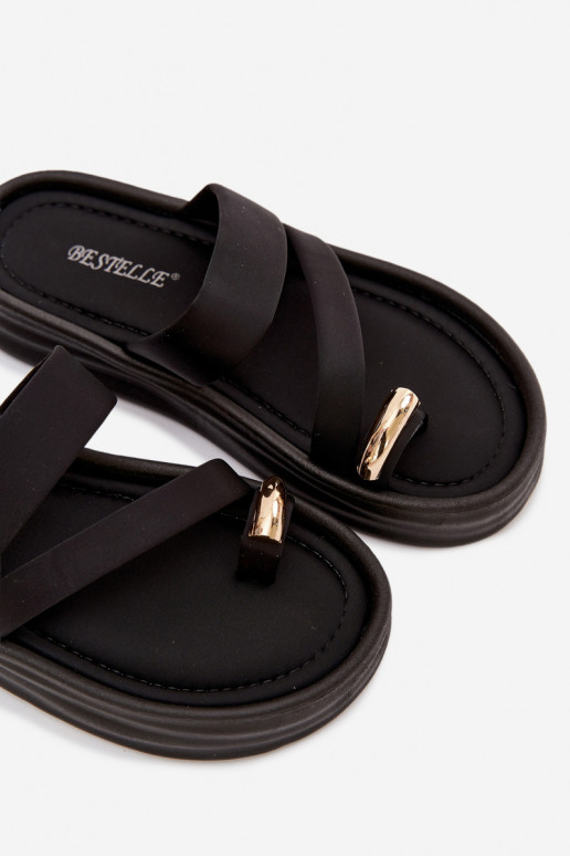  Damenhausschuhe mit Streifen I goldene Farbem Detalem schZuarze Farbe Farielle