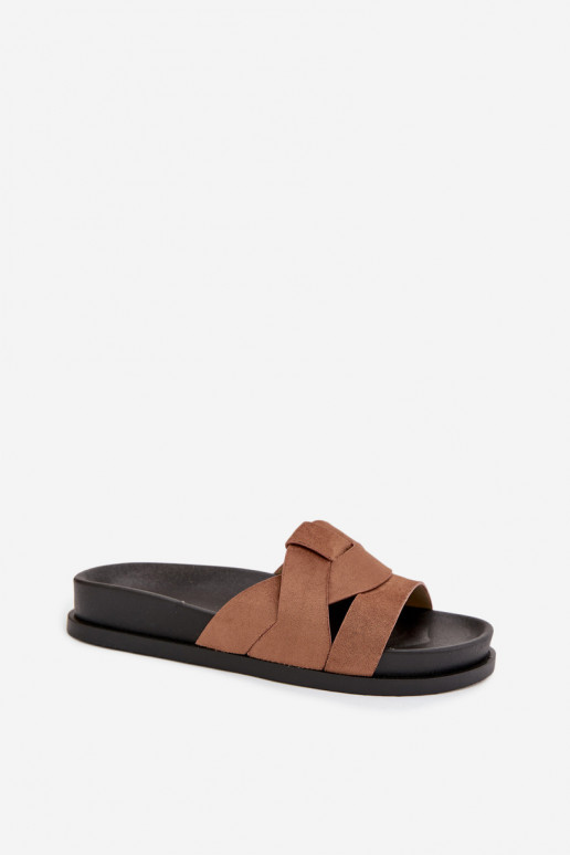 Damenhausschuhe aus Öko-INildlederoZue mit Streifen braune Farbe Es mussrivessa