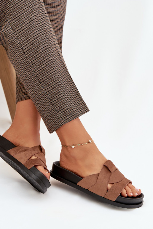 Damenhausschuhe aus Öko-INildlederoZue mit Streifen braune Farbe Es mussrivessa