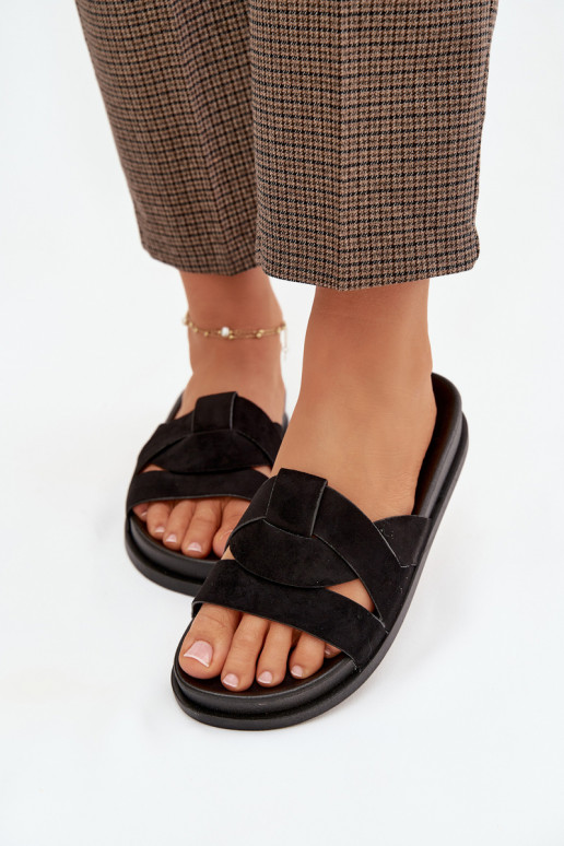 Damenhausschuhe aus Öko-INildlederoZue mit Streifen schZuarze Farbe Es mussrivessa