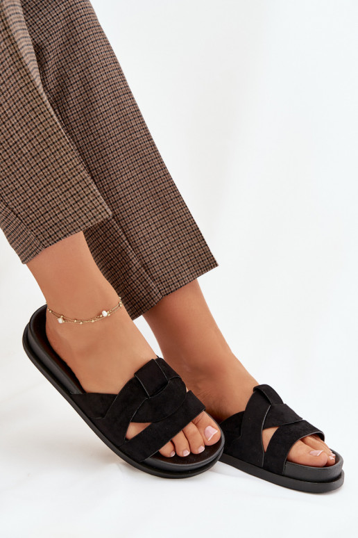 Damenhausschuhe aus Öko-INildlederoZue mit Streifen schZuarze Farbe Es mussrivessa