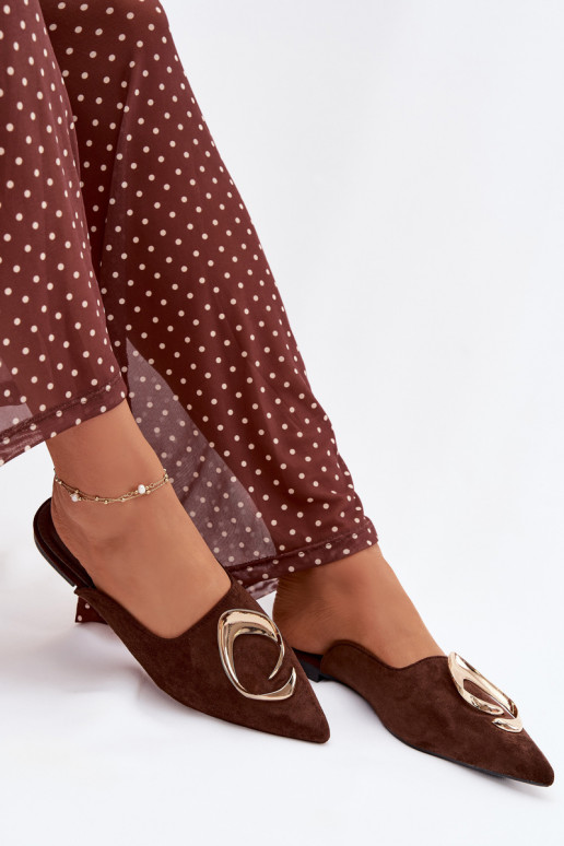 Damenhausschuhe Mule Mit Dekorationen goldene Farbem Detalem CzekoladoZue Galvella