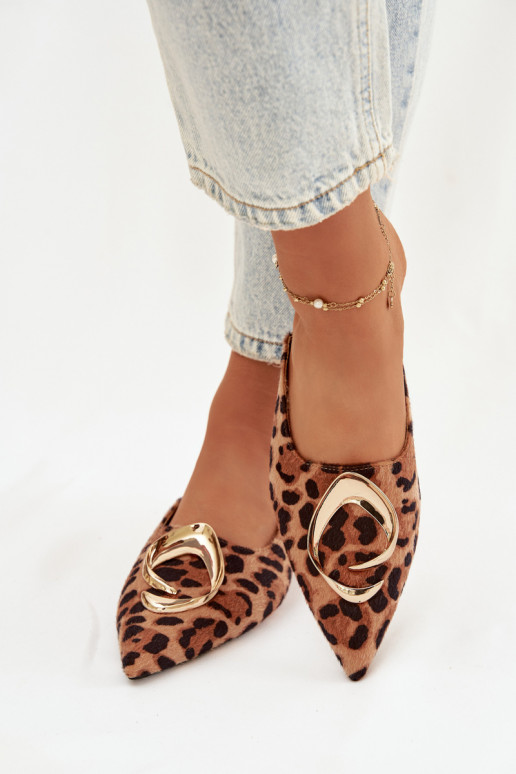 Damenhausschuhe Mule Mit Dekorationen goldene Farbem Detalem mit Leopardenfellmuster Galvella