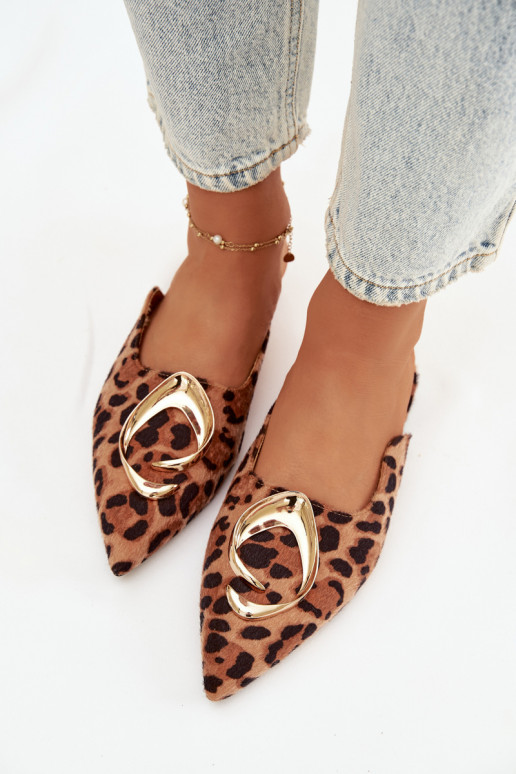 Damenhausschuhe Mule Mit Dekorationen goldene Farbem Detalem mit Leopardenfellmuster Galvella