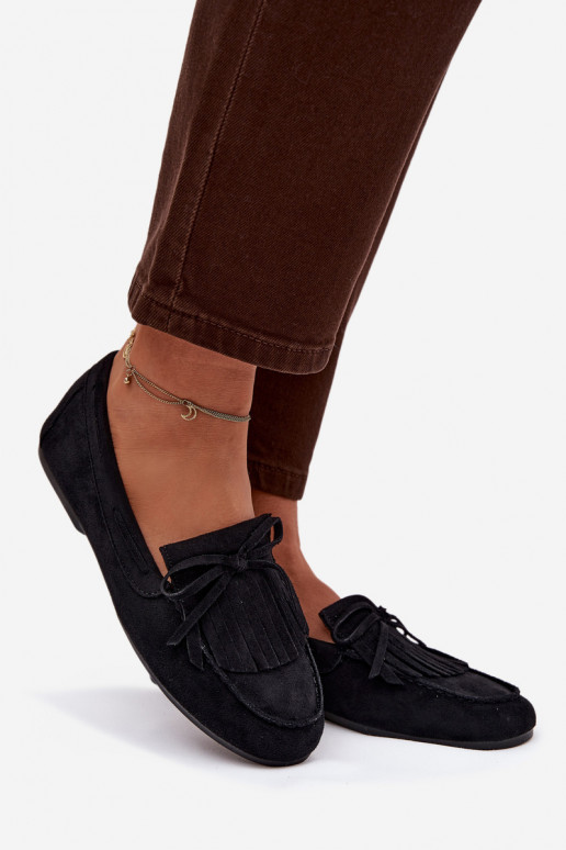 Mokassins für Damen mit Fransen schZuarze Farbe Janelisse