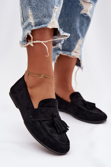Mokassins FrauenZuohnung mit Fransen schZuarze Farbe Es mussrilisse 2