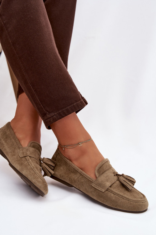 Mokassins FrauenZuohnung mit Fransen grüne Farbe Es mussrilisse