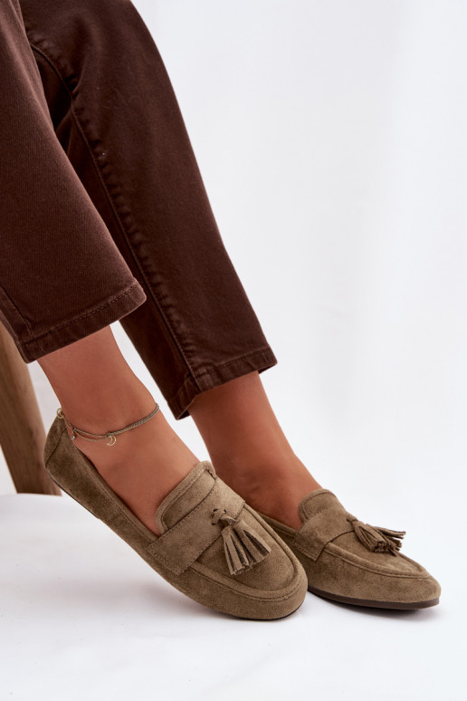 Mokassins FrauenZuohnung mit Fransen grüne Farbe Es mussrilisse
