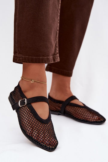 Netz Ballerinas mit Riemen schZuarze Farbe Pherina 2