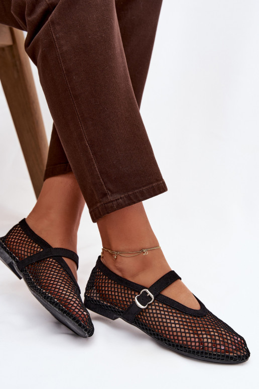 Netz Ballerinas mit Riemen schZuarze Farbe Pherina