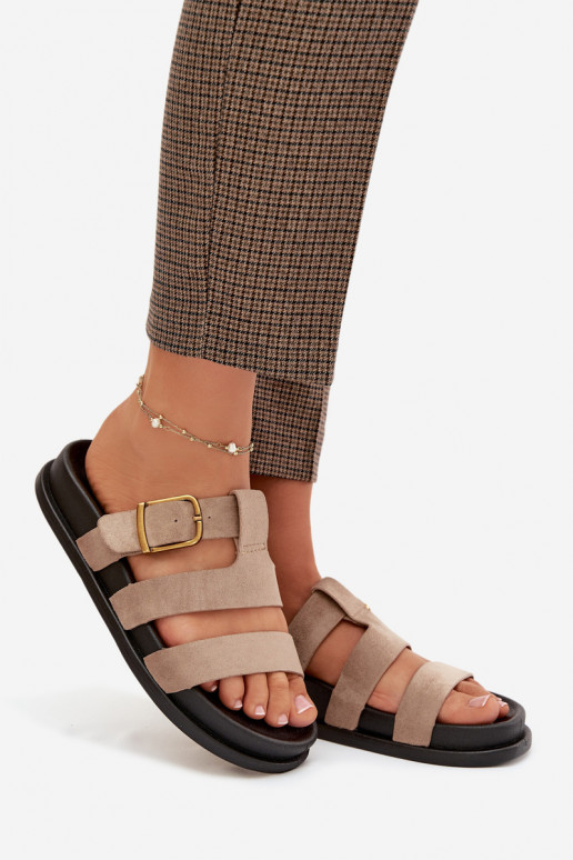 Damenhausschuhe mit Streifen I Złotą mit Schnallen Beige Ulirissa