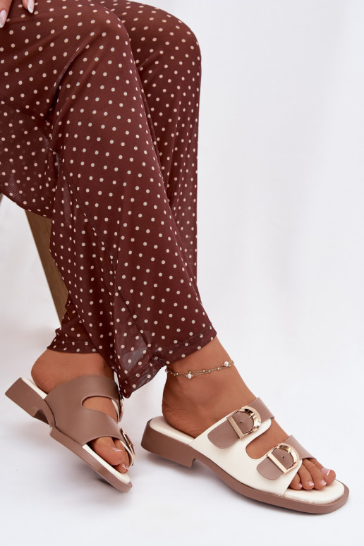 Damenhausschuhe Ze goldene Farbemi mit Schnallenmi Beige Danelle