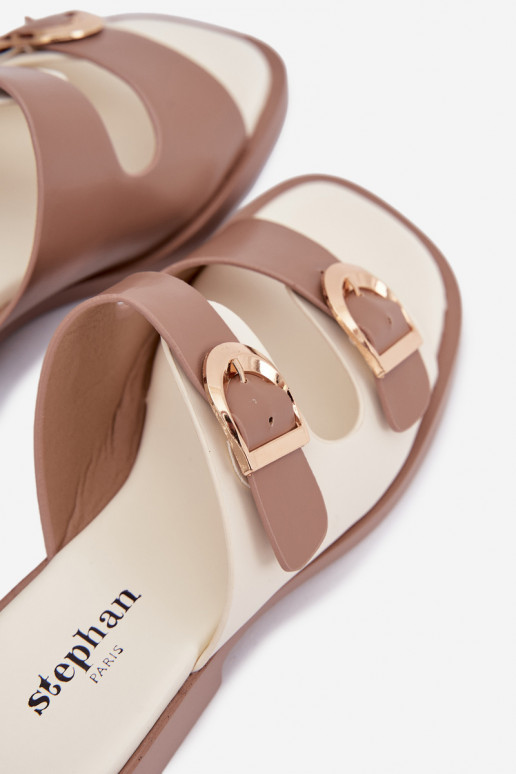 Damenhausschuhe Ze goldene Farbemi mit Schnallenmi Beige Danelle