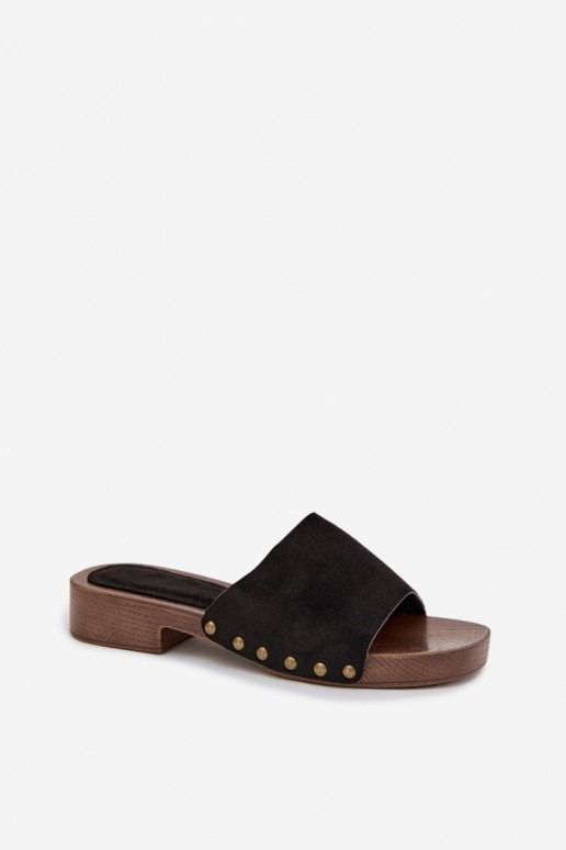 Damenhausschuhe mit breiten Absätzen Ze goldene Farbemi Stollen schZuarze Farbe Girella