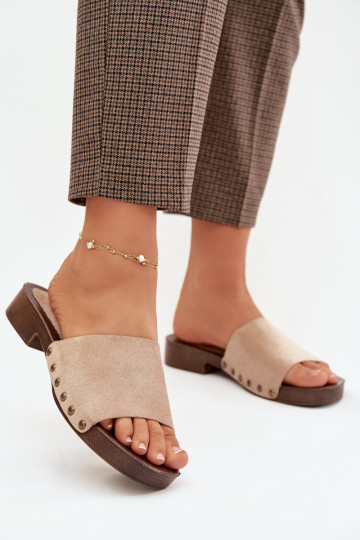 Damenhausschuhe mit breiten Absätzen Ze goldene Farbemi Stollen Beige Girella 2