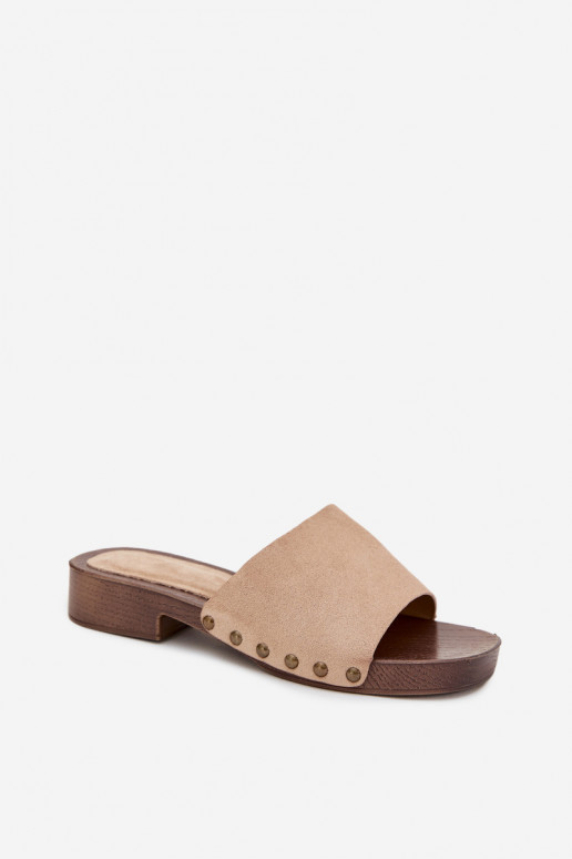 Damenhausschuhe mit breiten Absätzen Ze goldene Farbemi Stollen Beige Girella