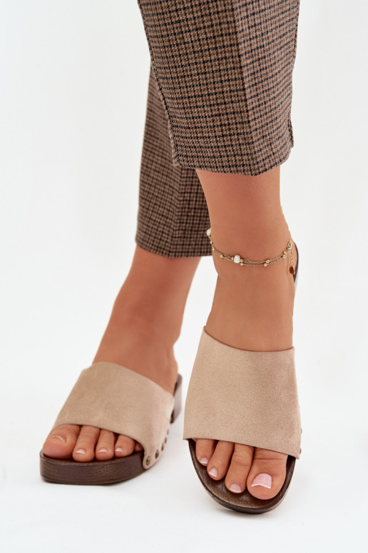 Damenhausschuhe mit breiten Absätzen Ze goldene Farbemi Stollen Beige Girella