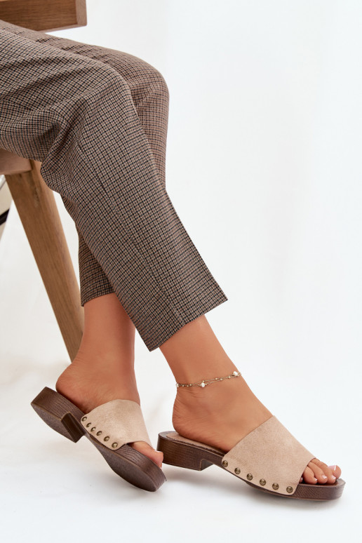 Damenhausschuhe mit breiten Absätzen Ze goldene Farbemi Stollen Beige Girella