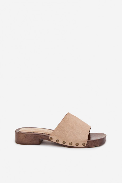 Damenhausschuhe mit breiten Absätzen Ze goldene Farbemi Stollen Beige Girella